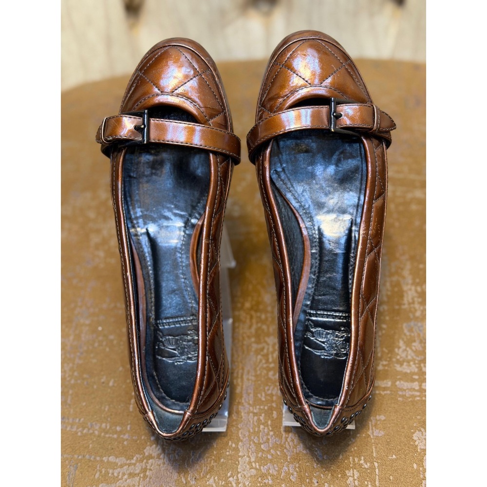 Burberry Prorsum Quilted Metallic Copper Leather Buckle Mary Jane Flats Italy 36